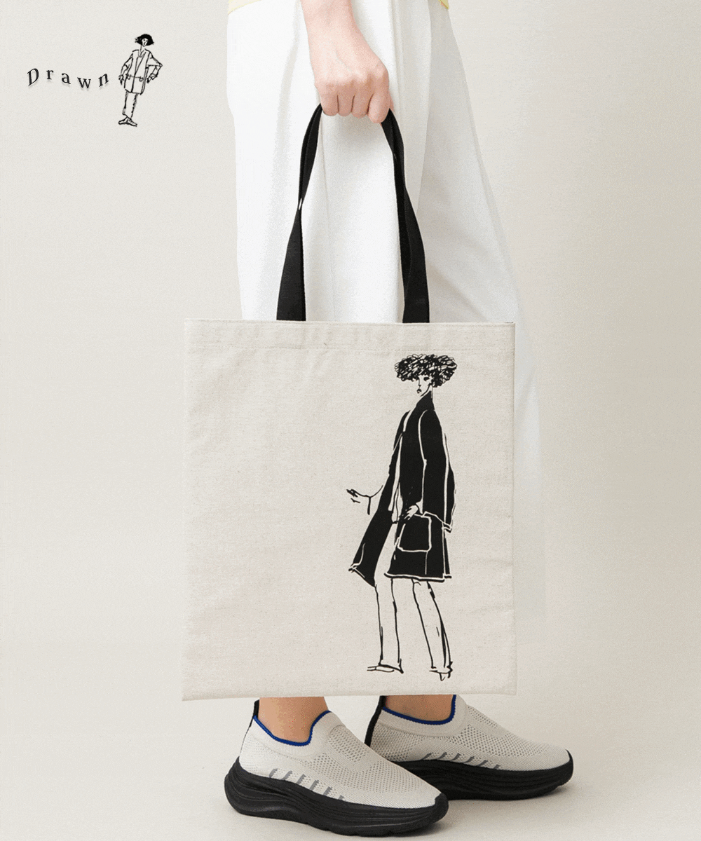 ファッションイラストリネン混トートバッグ