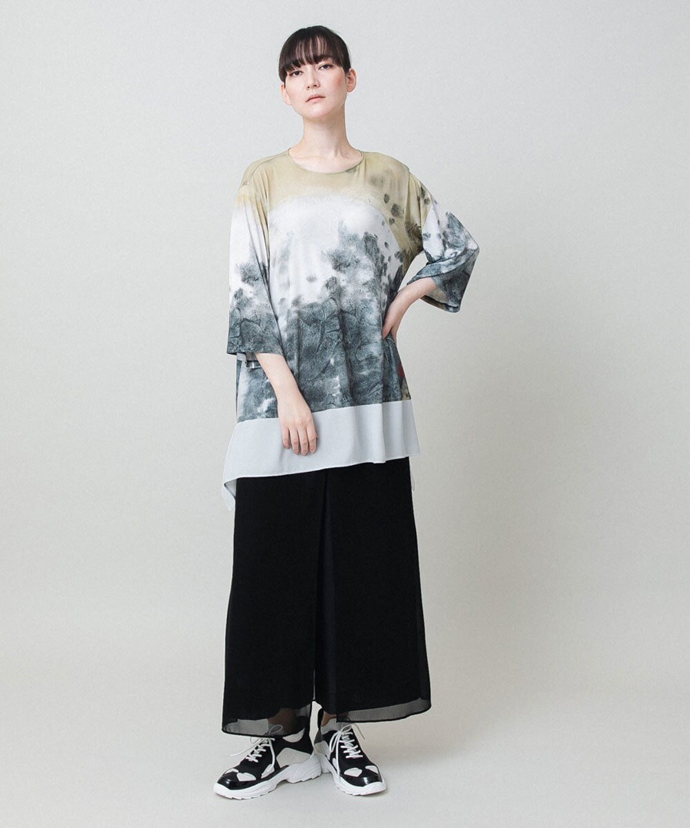 墨絵プリントデザインTシャツ /日本製/洗える