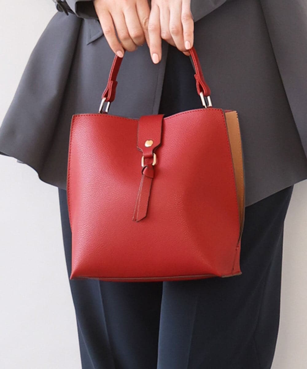 BJCJV86150 MK MICHEL KLEIN BAG(MK ミッシェルクラン バッグ) [2WAY/軽量]バイカラースクエアハンドバッグ レッド