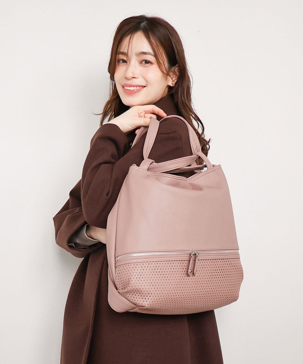BKCAG26170 MK MICHEL KLEIN BAG(MK ミッシェルクラン バッグ) [2WAY]パンチングデザイン変形トートバッグ ピンク