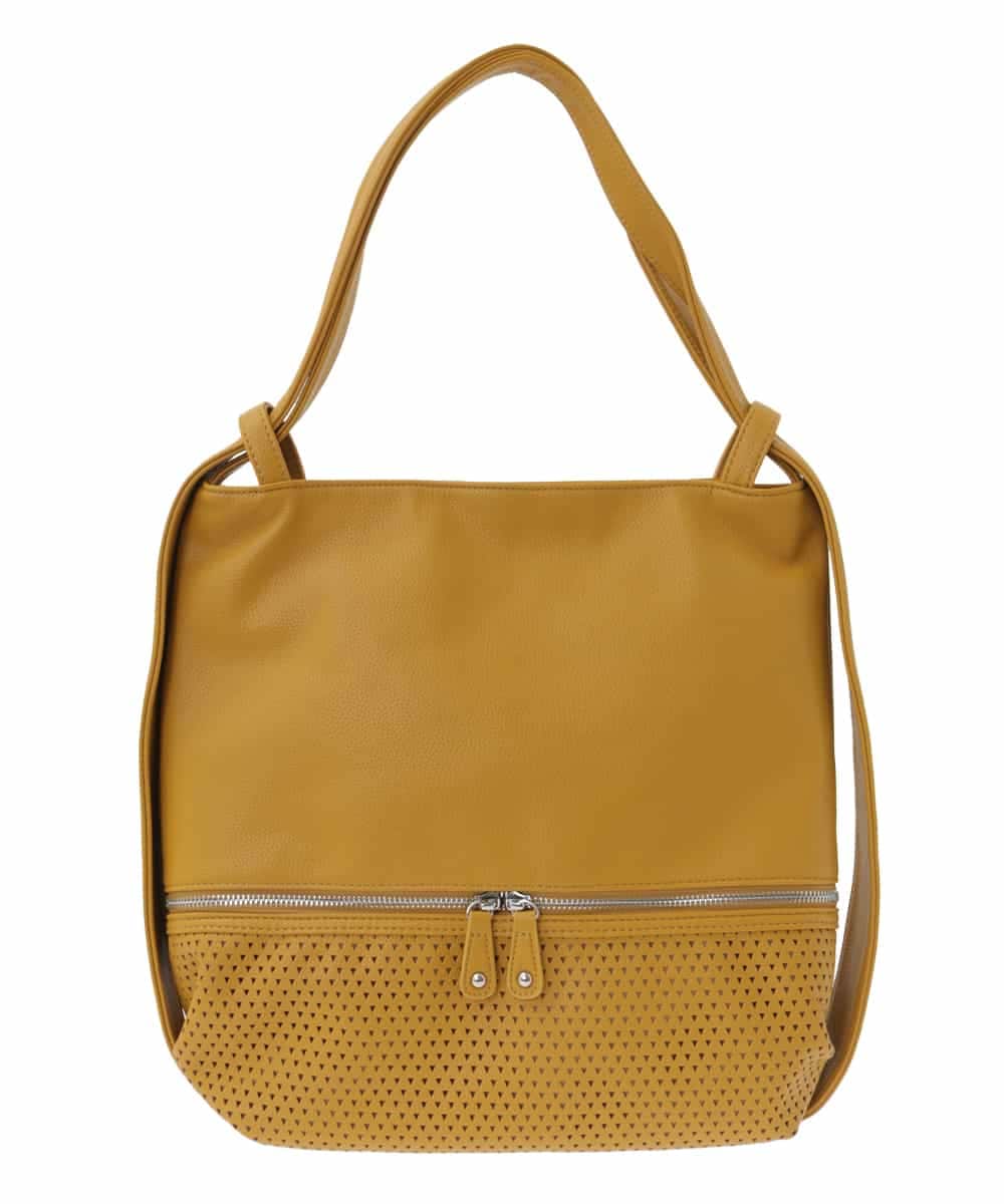 BKCGA26165 MK MICHEL KLEIN BAG(MK ミッシェルクラン バッグ) [2WAY/A4サイズ対応]パンチングデザイン変形トートバッグ マスタード