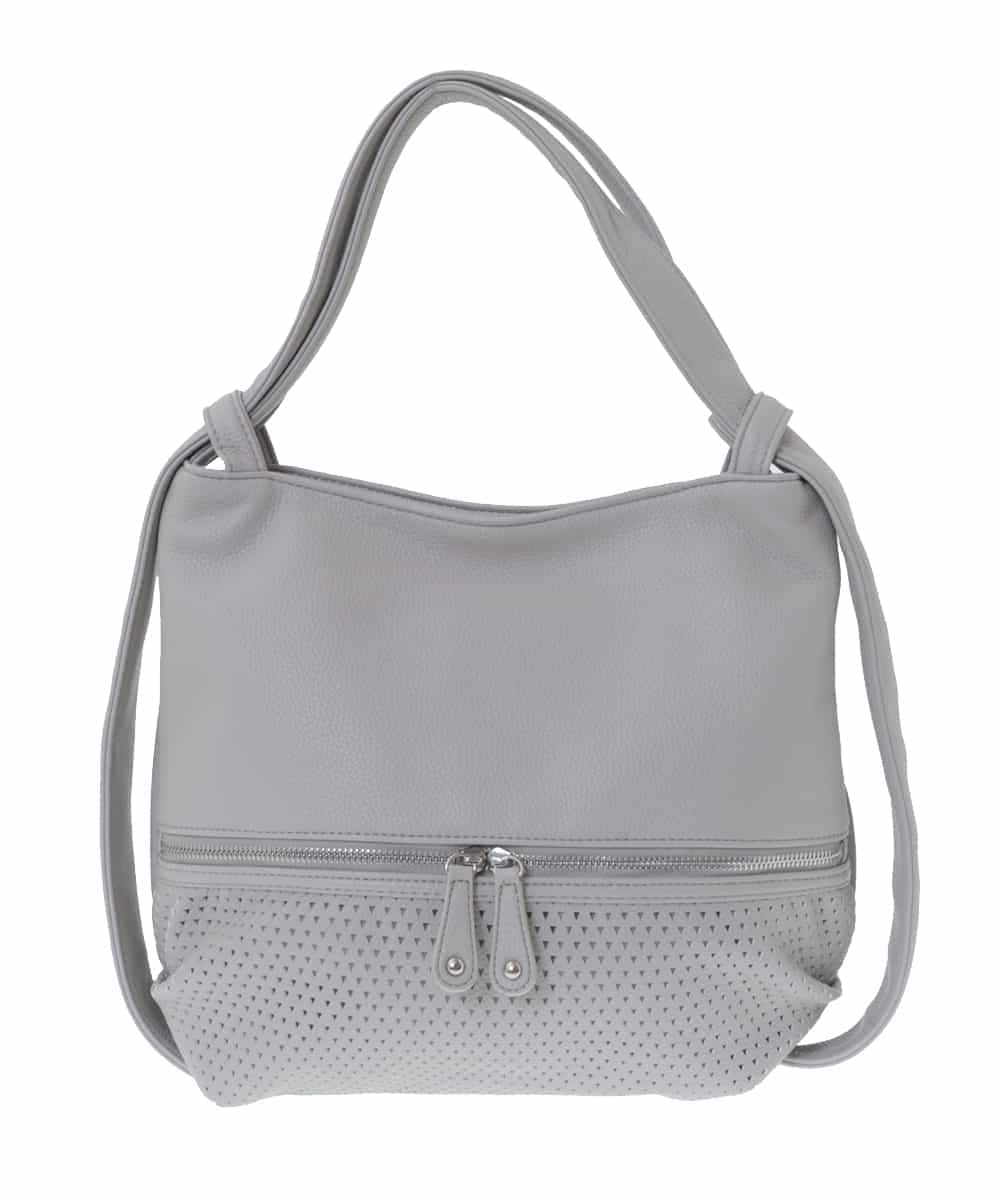 BKCGV28150 MK MICHEL KLEIN BAG(MK ミッシェルクラン バッグ) [2WAY/人気の定番BAG]パンチングデザイン変形ミニトートバッグ ライトグレー