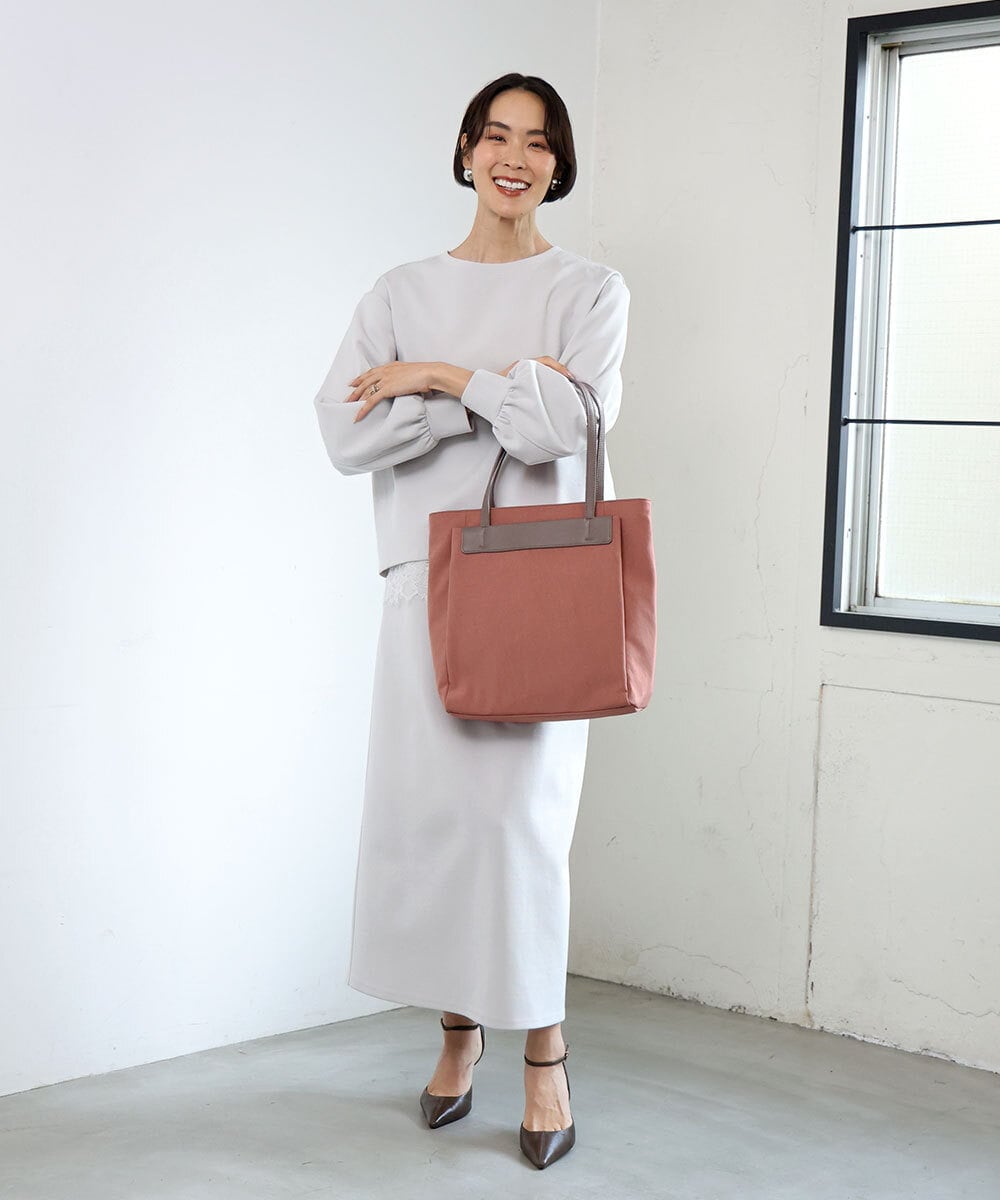 BPBAG21170 MK MICHEL KLEIN BAG(MK ミッシェルクラン バッグ) [A4収納可]異素材ジョイントスクエアトートバッグ カーキ