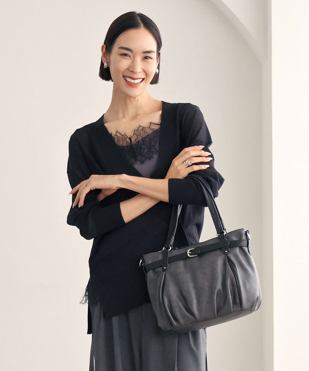 BPCAG80170 MK MICHEL KLEIN BAG(MK ミッシェルクラン バッグ) [2WAY]フロントベルトタックデザイントートバッグ ブラック