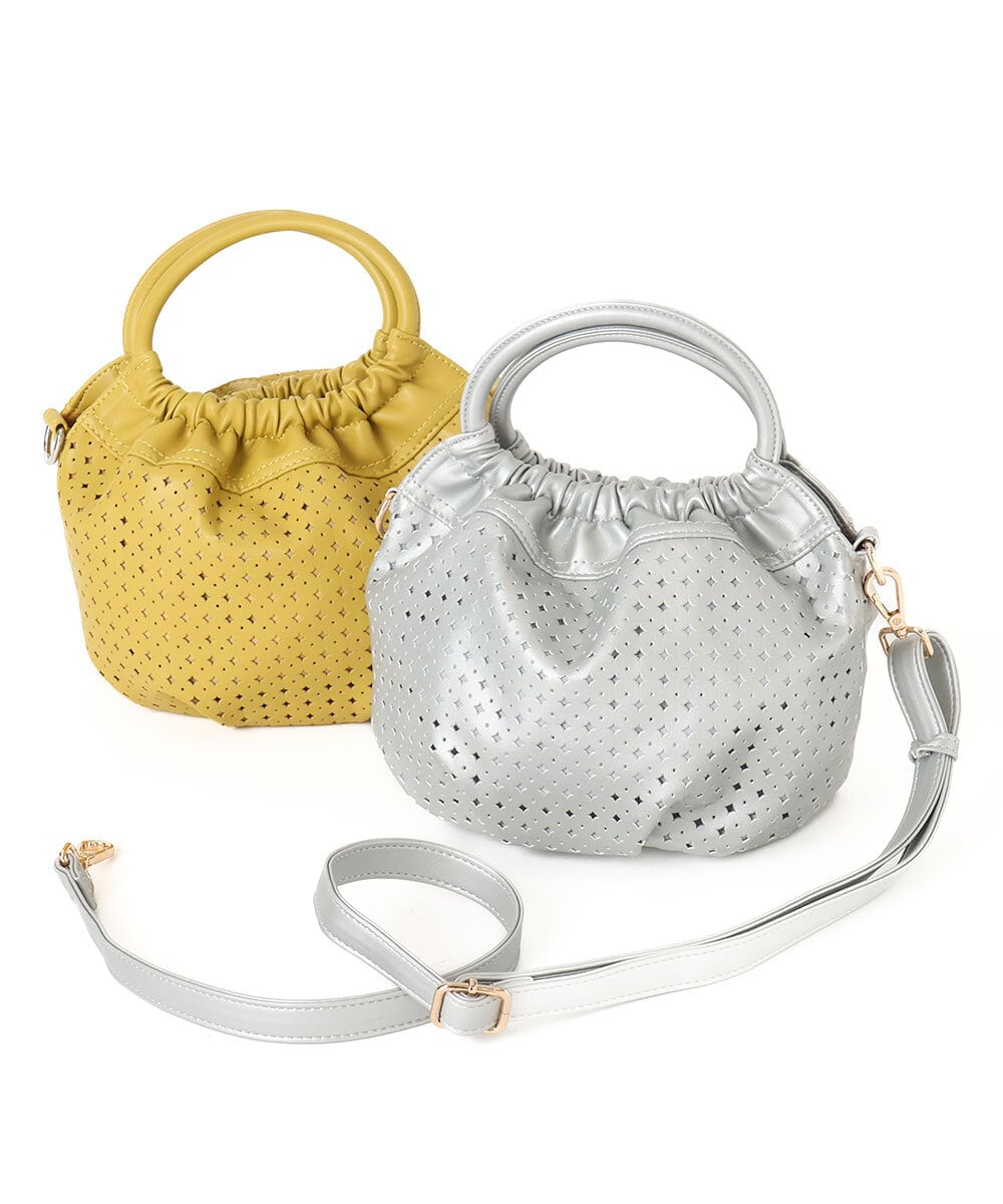 BPCED21150 MK MICHEL KLEIN BAG(MK ミッシェルクラン バッグ) [2WAY]パンチングデザインラウンドミニバッグ シルバー