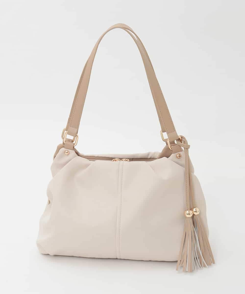 BPCJD73150 MK MICHEL KLEIN BAG(MK ミッシェルクラン バッグ) タッセル付きタックデザイントートバッグ ベージュ