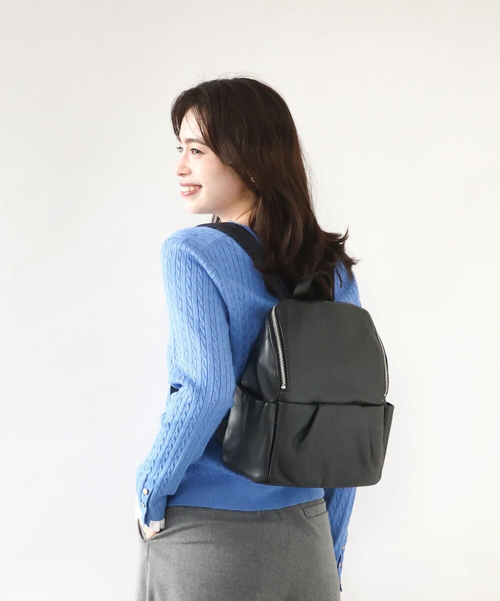 BPKAD84220 MK MICHEL KLEIN BAG(MK ミッシェルクラン バッグ) タックデザインカウレザーリュック ブラック