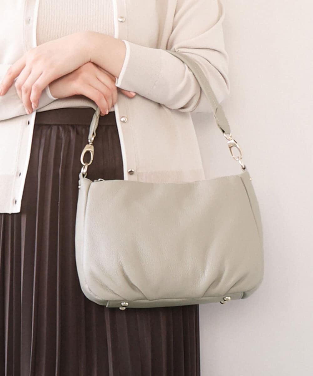 BPKGD01260 MK MICHEL KLEIN BAG(MK ミッシェルクラン バッグ) [2WAY]ギャザーポイント牛革ワンハンドルバッグ ライトグレー