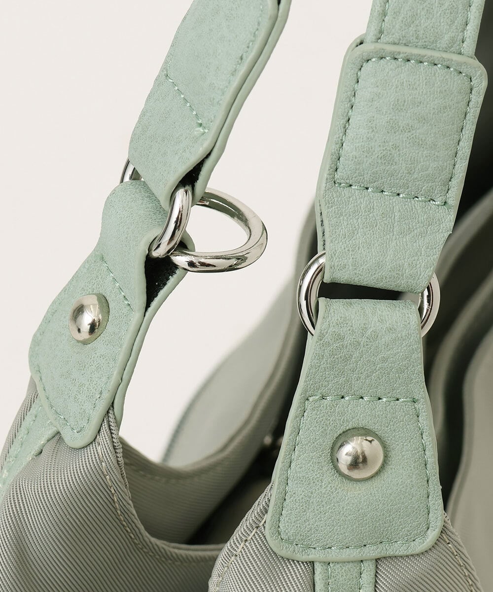 BPRAG11150 MK MICHEL KLEIN BAG(MK ミッシェルクラン バッグ) [2WAY]異素材ジョイントラウンドナイロントート グレージュ×ライトグリーン