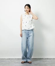 CTBID01060 TONEA(トネア) フラワー刺繍 バルーンノースリーブブラウス ホワイト