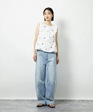 CTBID01060 TONEA(トネア) フラワー刺繍 バルーンノースリーブブラウス ホワイト