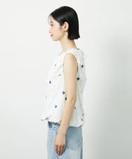 CTBID01060 TONEA(トネア) フラワー刺繍 バルーンノースリーブブラウス ホワイト