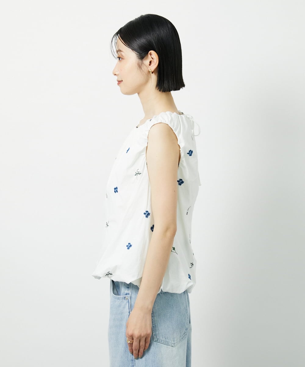 CTBID01060 TONEA(トネア) フラワー刺繍 バルーンノースリーブブラウス ホワイト