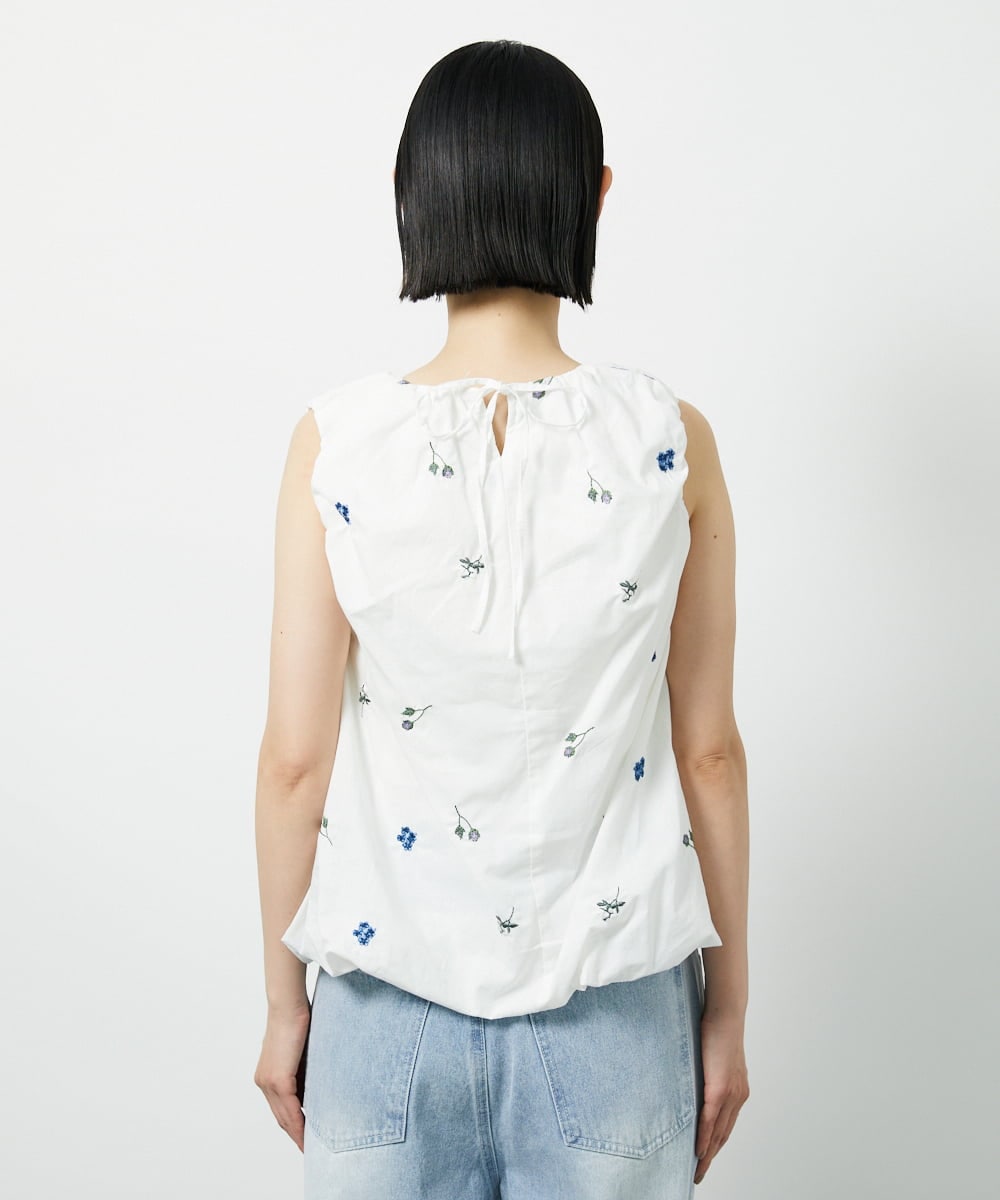 CTBID01060 TONEA(トネア) フラワー刺繍 バルーンノースリーブブラウス ホワイト