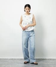 CTBID01060 TONEA(トネア) フラワー刺繍 バルーンノースリーブブラウス ホワイト