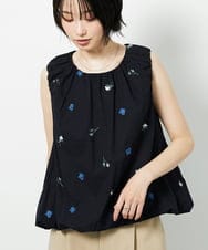 CTBID01060 TONEA(トネア) フラワー刺繍 バルーンノースリーブブラウス ブラック