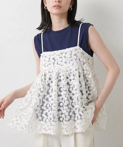 CTBID02055 TONEA チュールフラワー刺繍キャミ