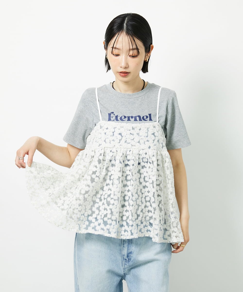 CTBID02055 TONEA(トネア) チュールフラワー刺繍キャミ ブラック