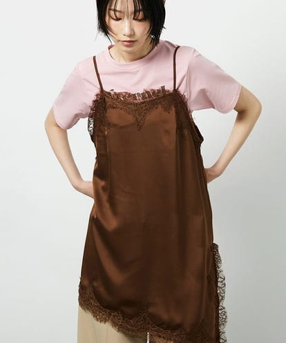 CTBID06059 TONEA サテンレースアシメキャミ