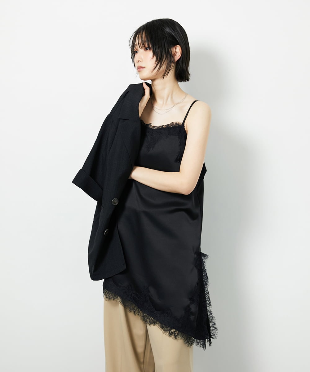 CTBID06059 TONEA(トネア) サテンレースアシメキャミ ブラック