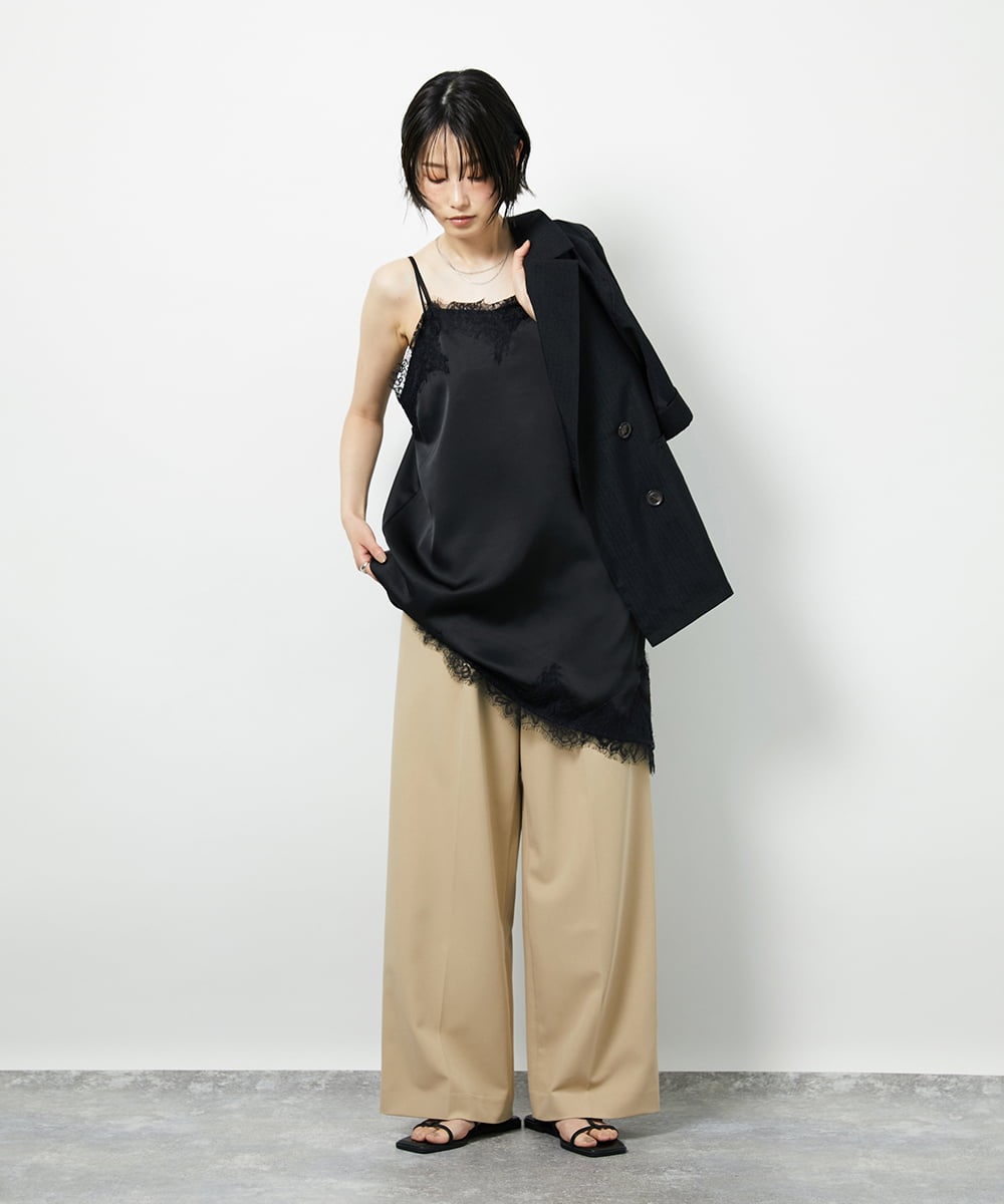 CTBID06059 TONEA(トネア) サテンレースアシメキャミ ブラック
