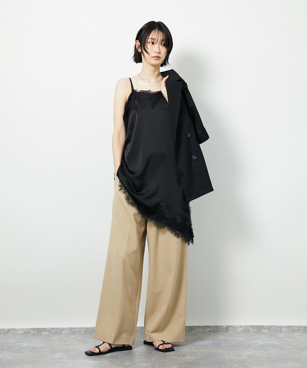 CTBID06059 TONEA(トネア) サテンレースアシメキャミ ブラック