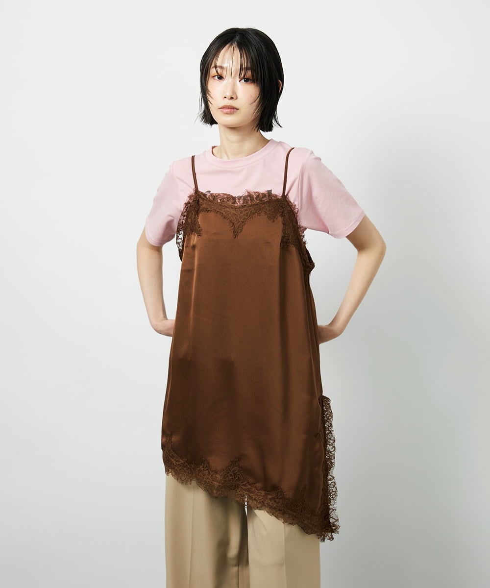 CTBID06059 TONEA(トネア) サテンレースアシメキャミ ブラック