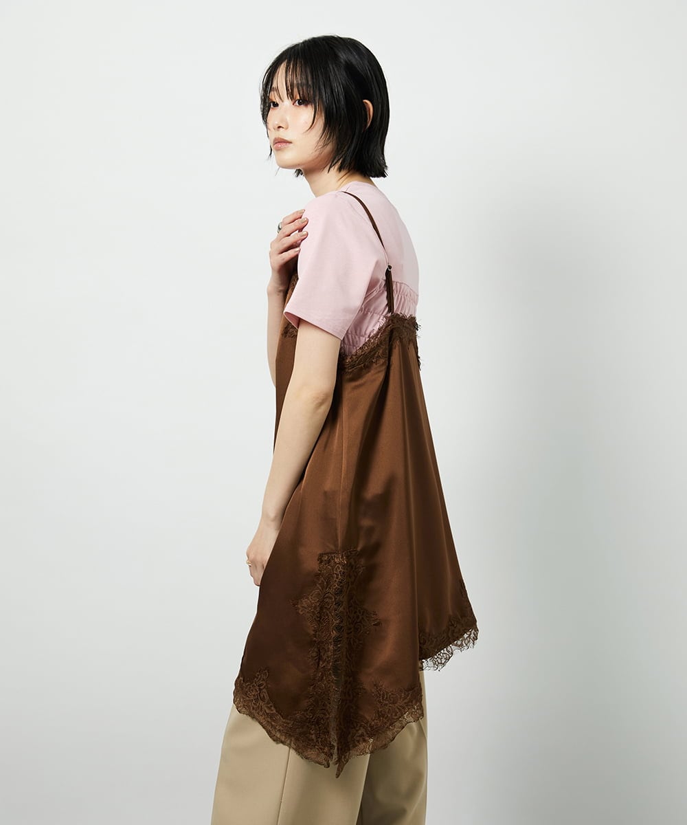 CTBID06059 TONEA(トネア) サテンレースアシメキャミ ブラック