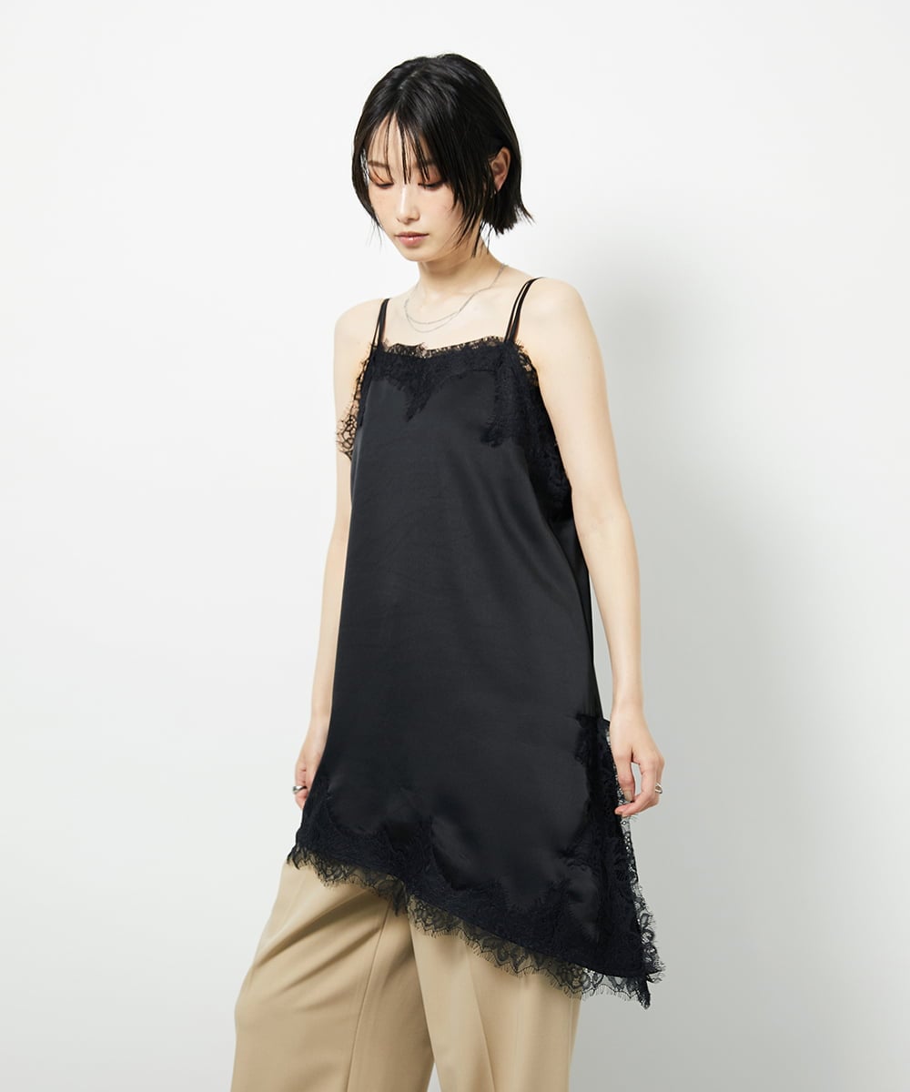 CTBID06059 TONEA(トネア) サテンレースアシメキャミ ブラック