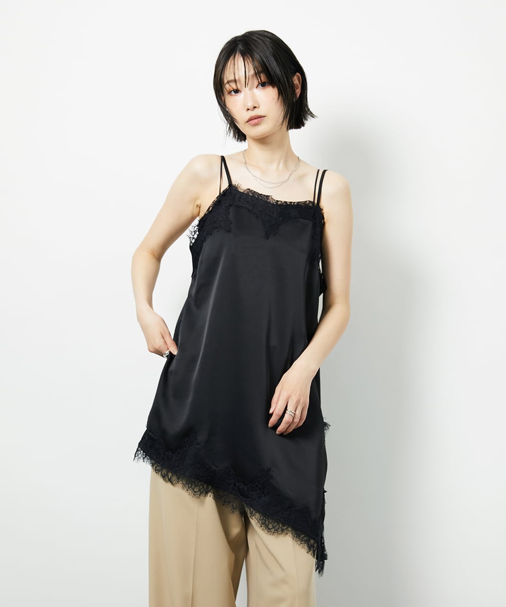 CTBID06059 TONEA(トネア) サテンレースアシメキャミ ブラック