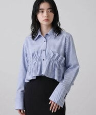 CTBKD02062 TONEA(トネア) ストライプフリルシャツ ライトブルー