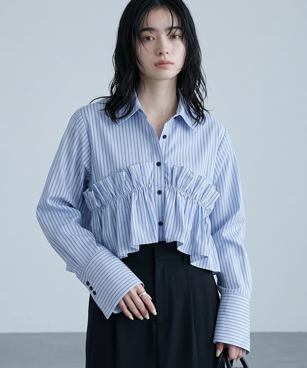CTBKD02062 TONEA(トネア) ストライプフリルシャツ ライトブルー