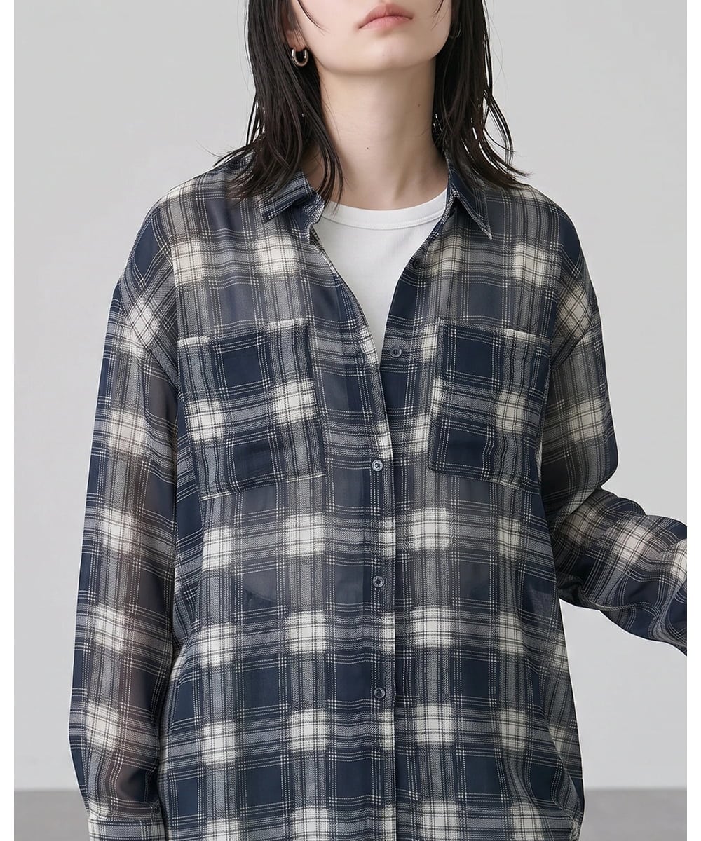 CTBKD04054 TONEA(トネア) シアーオンブレチェックシャツ ネイビー