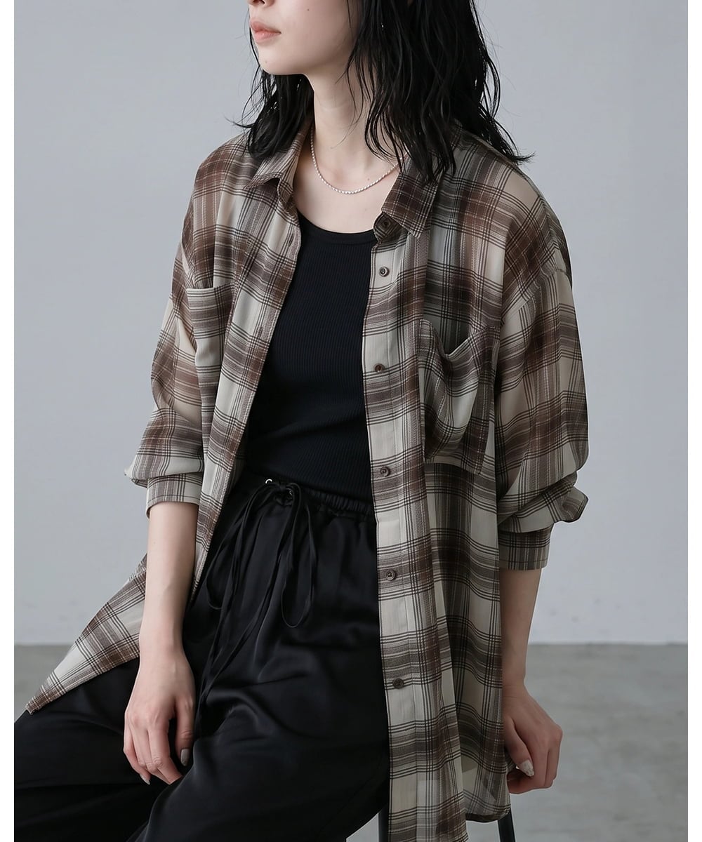 CTBKD04054 TONEA(トネア) シアーオンブレチェックシャツ ブラウン
