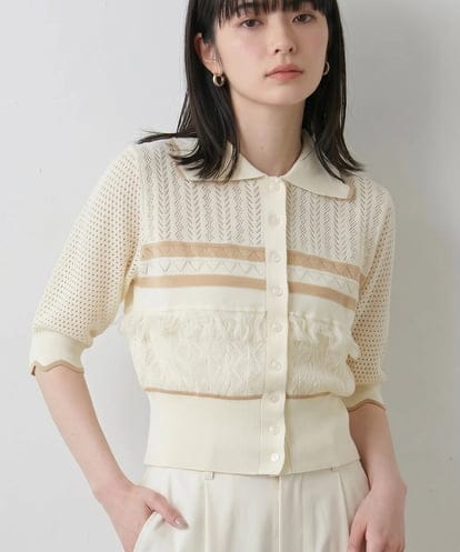 CTFID02085 TONEA 透かし編み 配色ポロニット