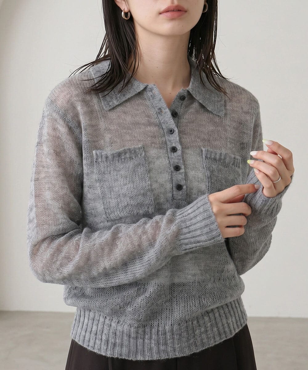 CTFKD01045 TONEA(トネア) 透かしモヘアポケットポロニット グレー