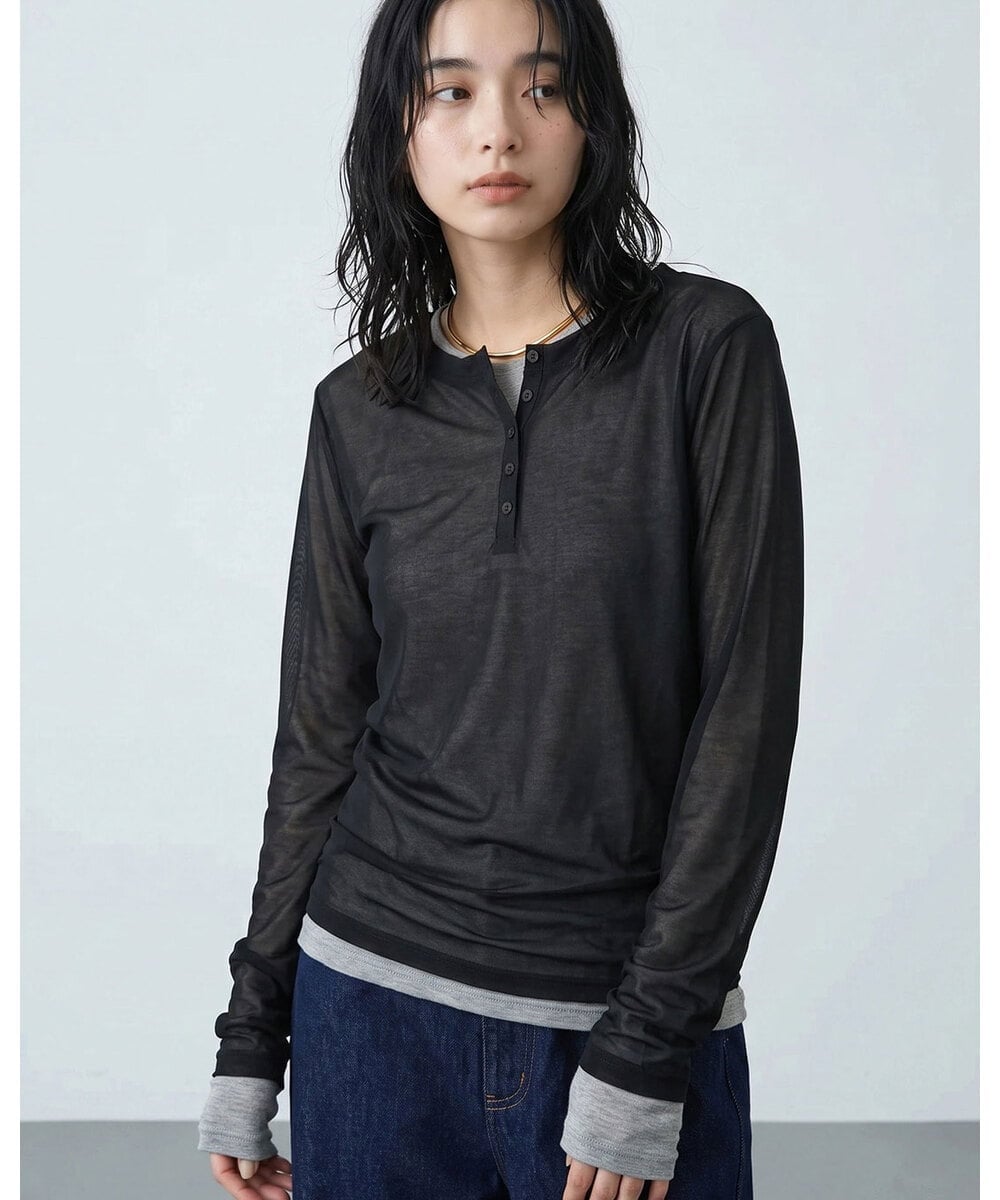 CTKKD04051 TONEA(トネア) シアーヘンリーネック レイヤードトップス ブラック