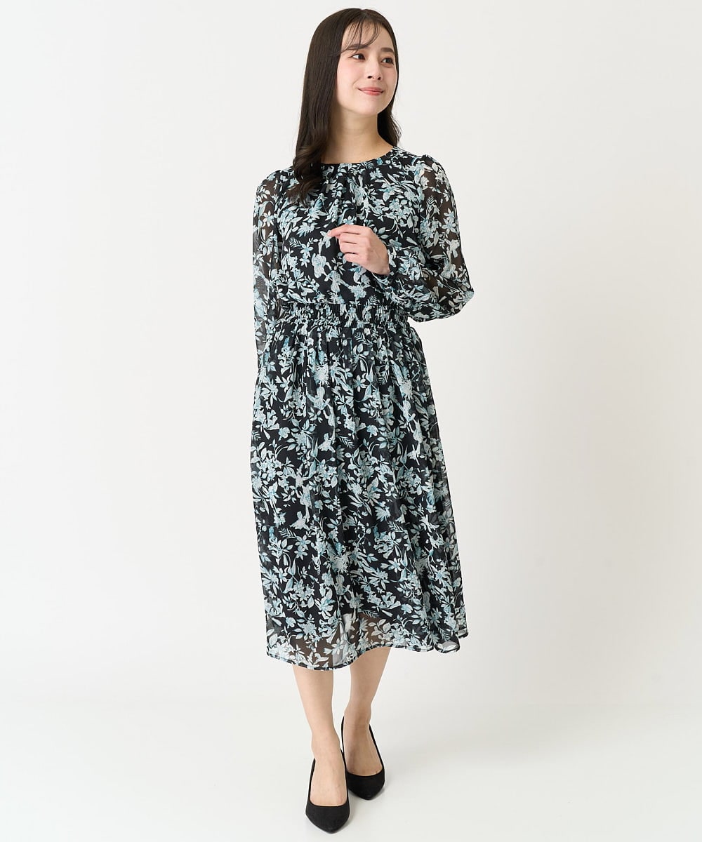 F1BFA07140 MK MICHEL KLEIN(小さいサイズ)(メゾン ドゥ サンク) 【小さいサイズ】花柄シフォンブラウス/洗える/セットアップ対応 アイボリー