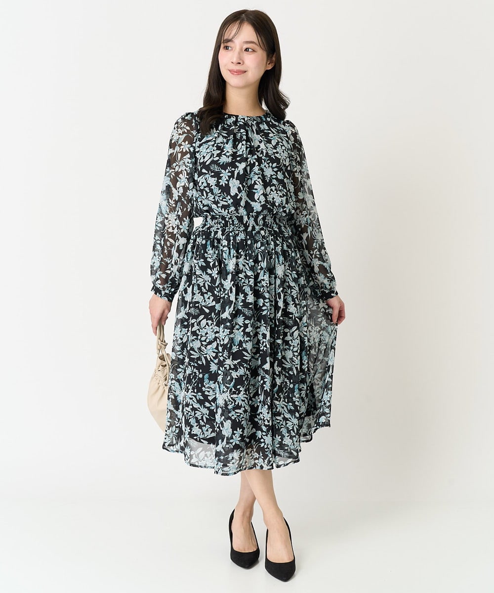 F1BFA07140 MK MICHEL KLEIN(小さいサイズ)(メゾン ドゥ サンク) 【小さいサイズ】花柄シフォンブラウス/洗える/セットアップ対応 アイボリー
