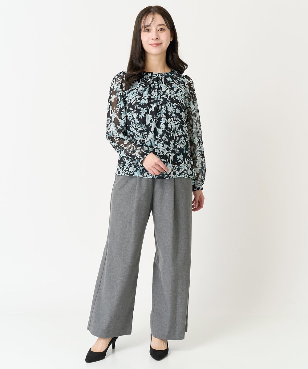 F1BFA07140 MK MICHEL KLEIN(小さいサイズ)(メゾン ドゥ サンク) 【小さいサイズ】花柄シフォンブラウス/洗える/セットアップ対応 アイボリー