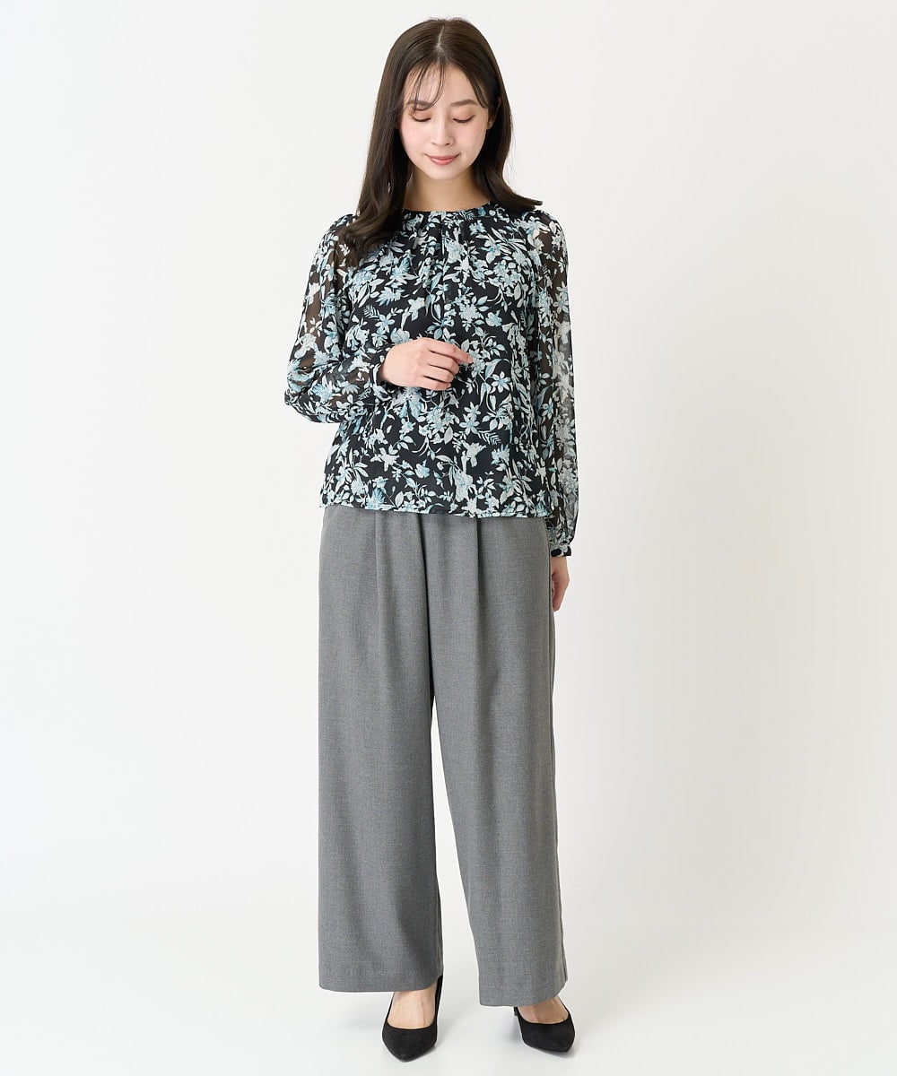 F1BFA07140 MK MICHEL KLEIN(小さいサイズ)(メゾン ドゥ サンク) 【小さいサイズ】花柄シフォンブラウス/洗える/セットアップ対応 アイボリー
