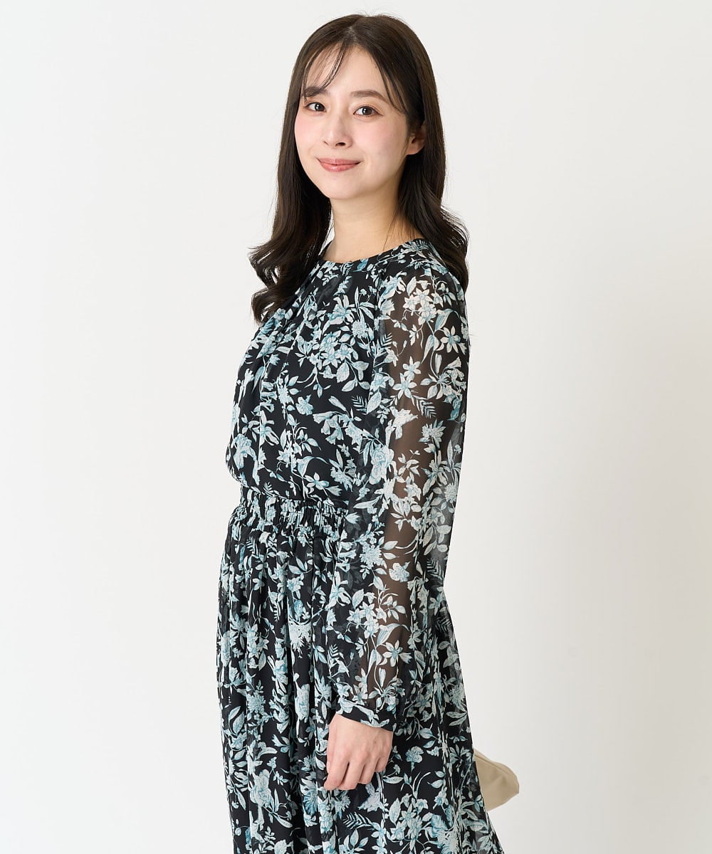 F1BFA07140 MK MICHEL KLEIN(小さいサイズ)(メゾン ドゥ サンク) 【小さいサイズ】花柄シフォンブラウス/洗える/セットアップ対応 アイボリー