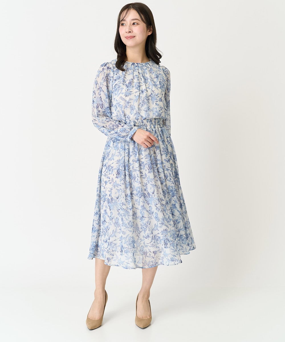 F1BFA07140 MK MICHEL KLEIN(小さいサイズ)(メゾン ドゥ サンク) 【小さいサイズ】花柄シフォンブラウス/洗える/セットアップ対応 アイボリー