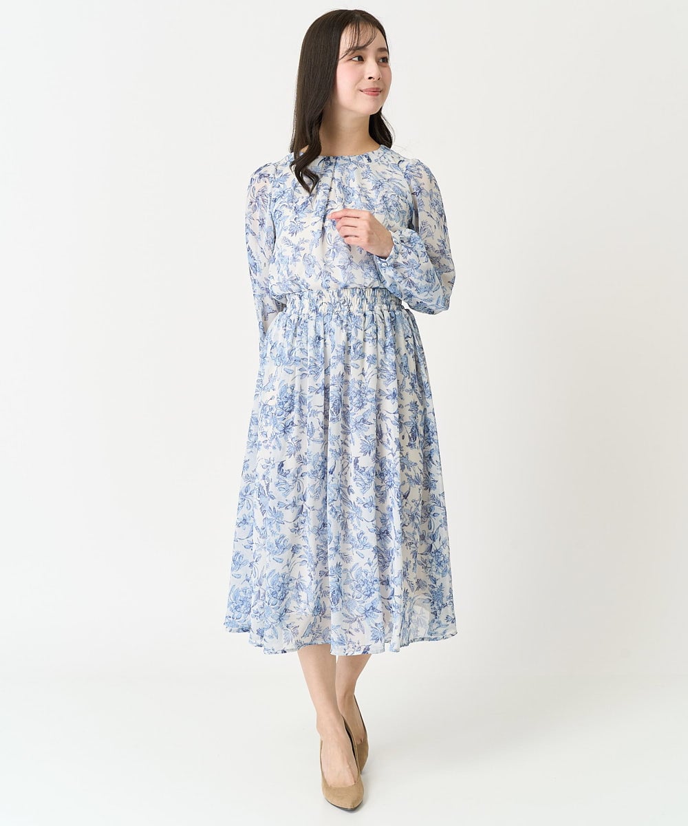 F1BFA07140 MK MICHEL KLEIN(小さいサイズ)(メゾン ドゥ サンク) 【小さいサイズ】花柄シフォンブラウス/洗える/セットアップ対応 アイボリー