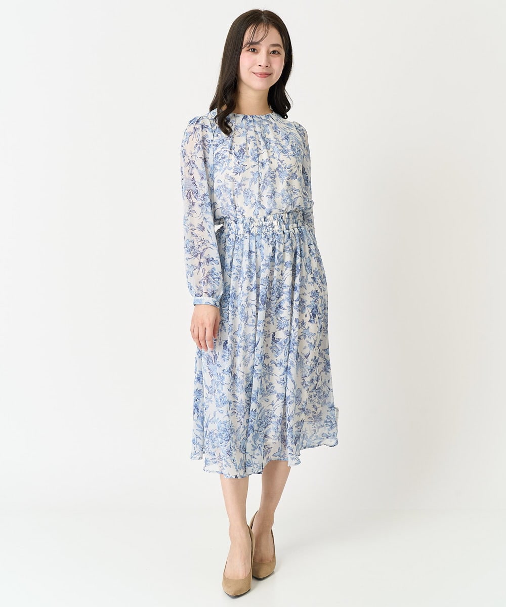 F1BFA07140 MK MICHEL KLEIN(小さいサイズ)(メゾン ドゥ サンク) 【小さいサイズ】花柄シフォンブラウス/洗える/セットアップ対応 アイボリー