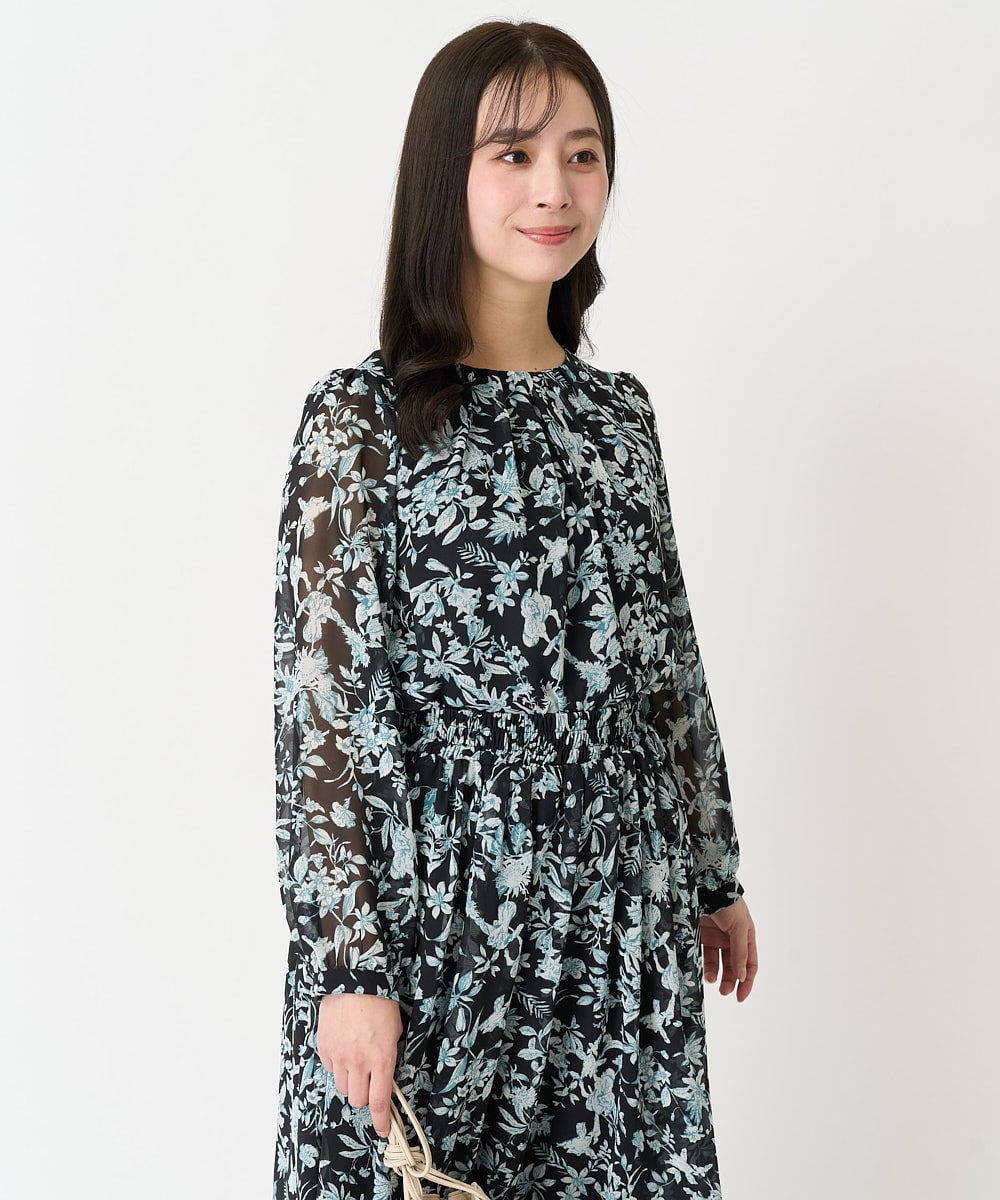 F1BFA07140 MK MICHEL KLEIN(小さいサイズ)(メゾン ドゥ サンク) 【小さいサイズ】花柄シフォンブラウス/洗える/セットアップ対応 アイボリー