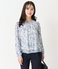 F1BFA07140 MK MICHEL KLEIN(小さいサイズ)(メゾン ドゥ サンク) 【小さいサイズ】花柄シフォンブラウス/洗える/セットアップ対応 アイボリー