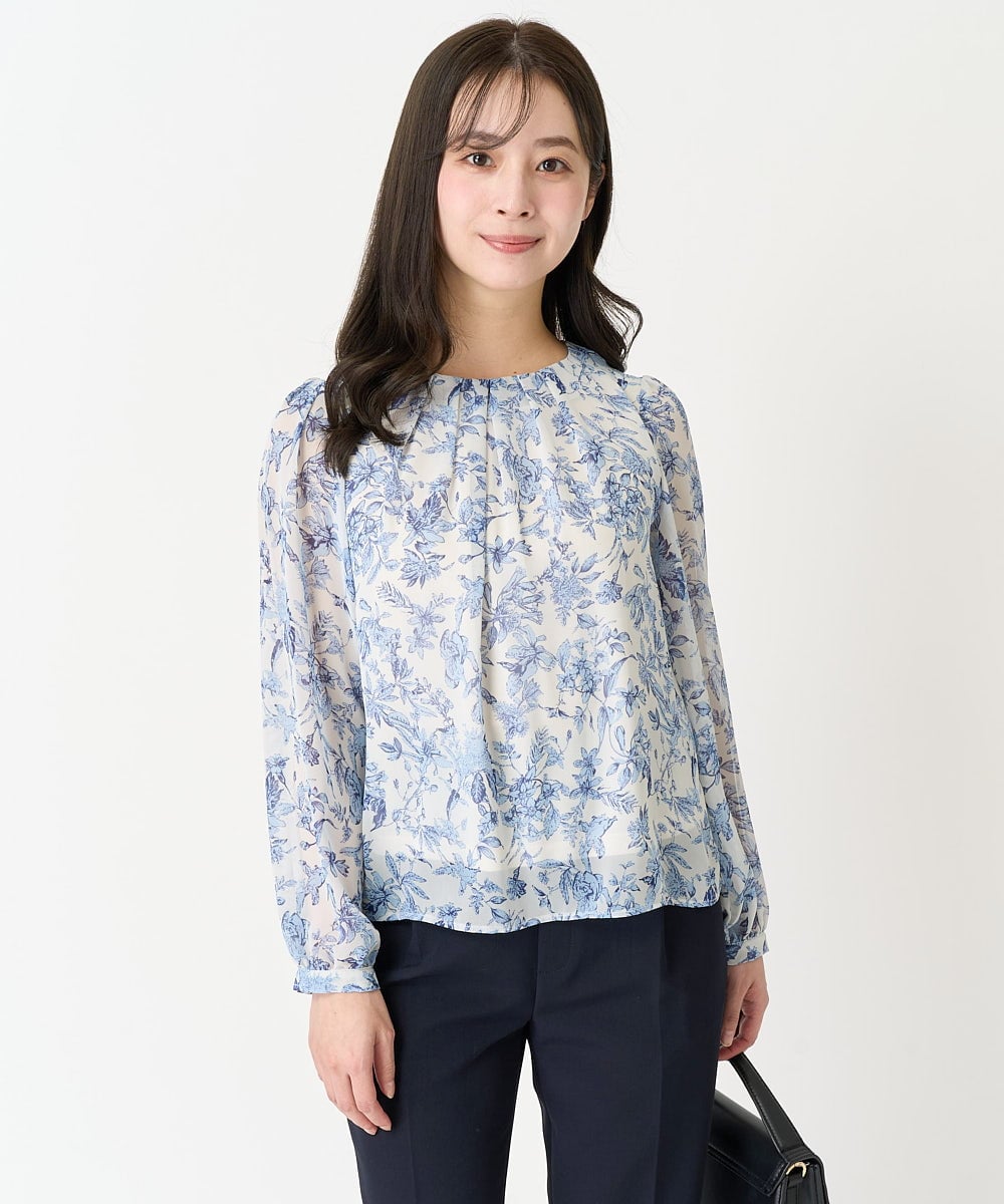 F1BFA07140 MK MICHEL KLEIN(小さいサイズ)(メゾン ドゥ サンク) 【小さいサイズ】花柄シフォンブラウス/洗える/セットアップ対応 アイボリー
