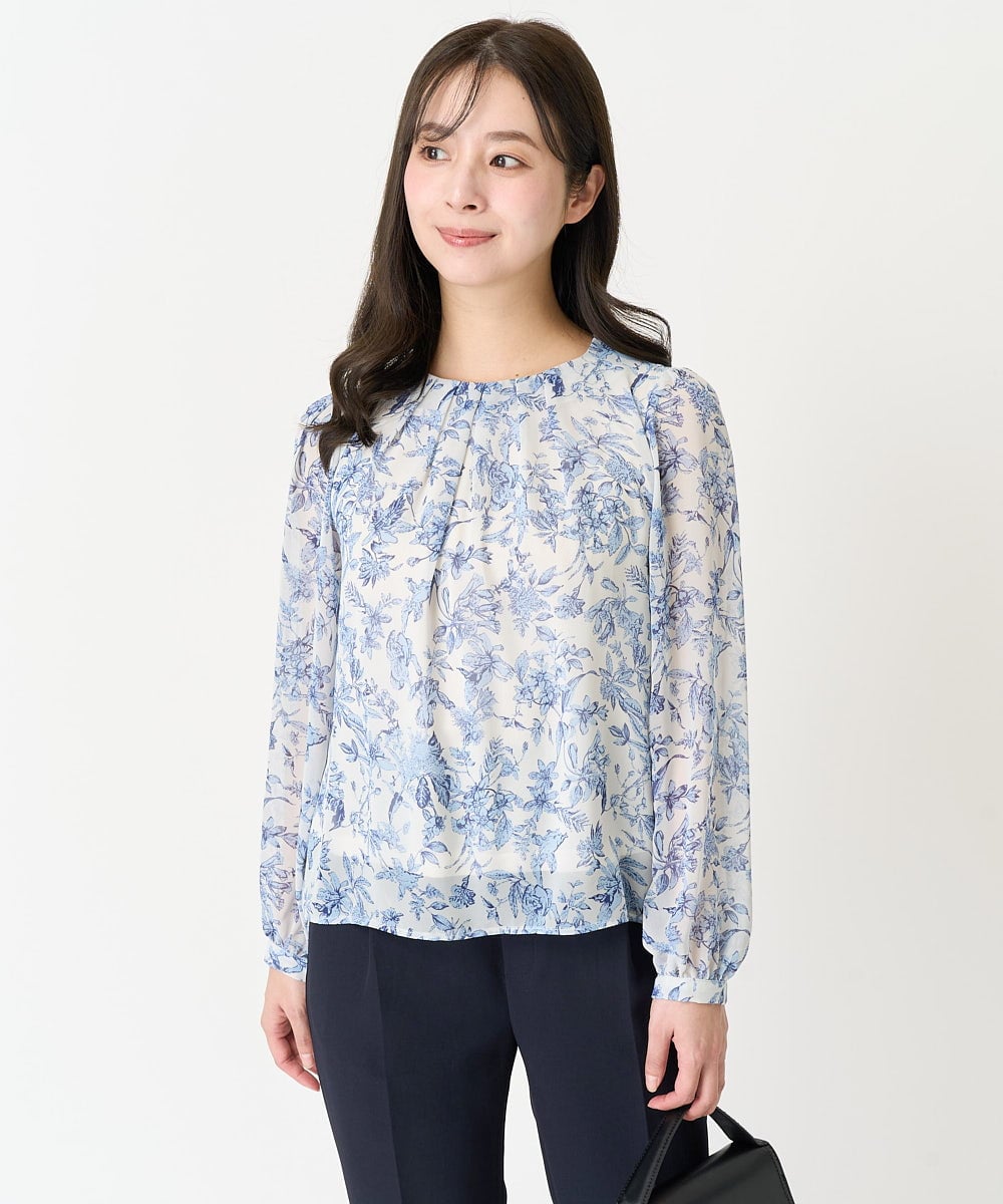 F1BFA07140 MK MICHEL KLEIN(小さいサイズ)(メゾン ドゥ サンク) 【小さいサイズ】花柄シフォンブラウス/洗える/セットアップ対応 アイボリー