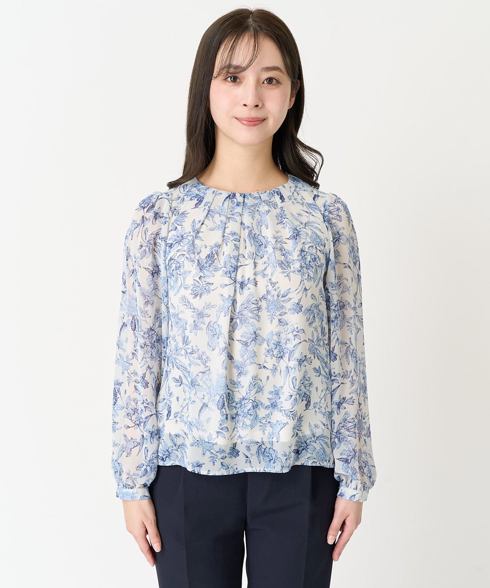 F1BFA07140 MK MICHEL KLEIN(小さいサイズ)(メゾン ドゥ サンク) 【小さいサイズ】花柄シフォンブラウス/洗える/セットアップ対応 アイボリー